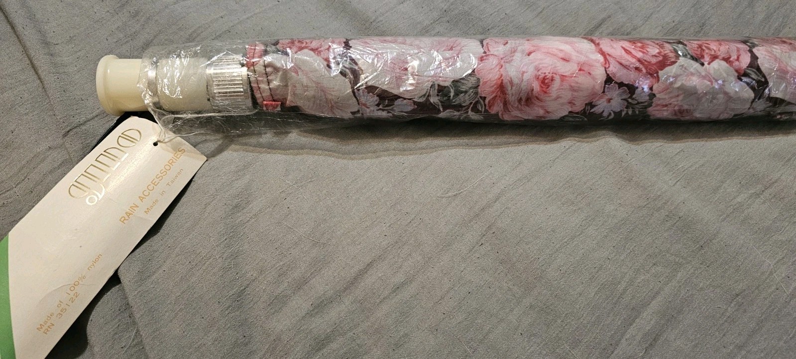 Vtg Floral Maroon Umbrella Single Action New With Tags