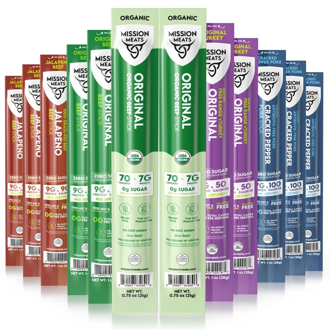 Meat Sticks Variety Pack 12ct - Beef, Turkey & Pork, Zero Sugar, Healthy Snacks
