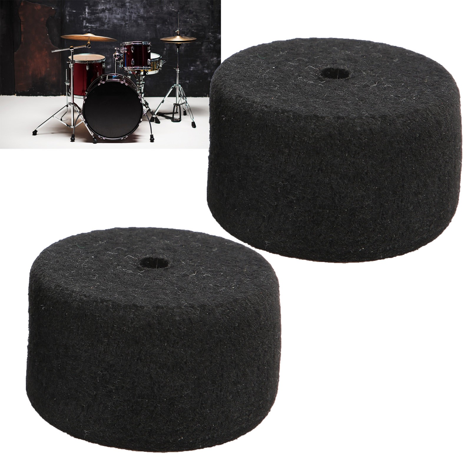 2Pcs Pedal Beater Head Felt For Drum Replacement Round Soft Black Stand