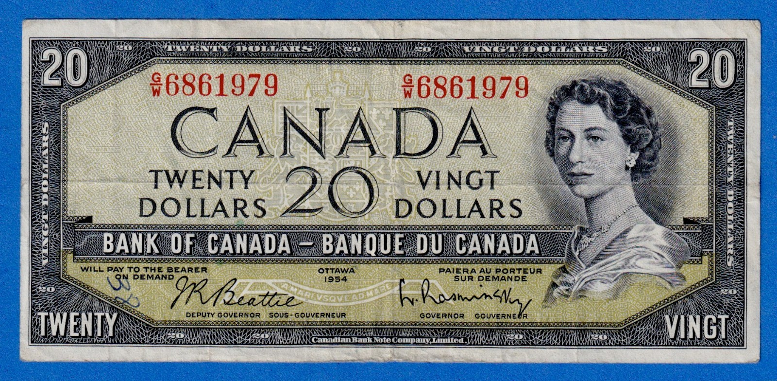 Canada $20 1954 BC-41b / P-80b - QE II - Circulated Note G/W 6861979