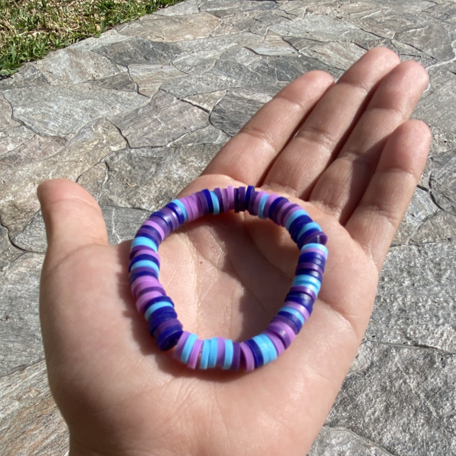 Handcrafted Adjustable Beaded Polymer Bracelet Purple Blue Multicolor