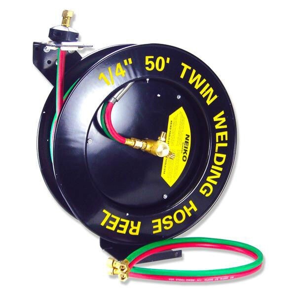 50ft Oxygen Acetylene Twin Welding Torch Hoses w/ Auto Rewind Retractable Reel