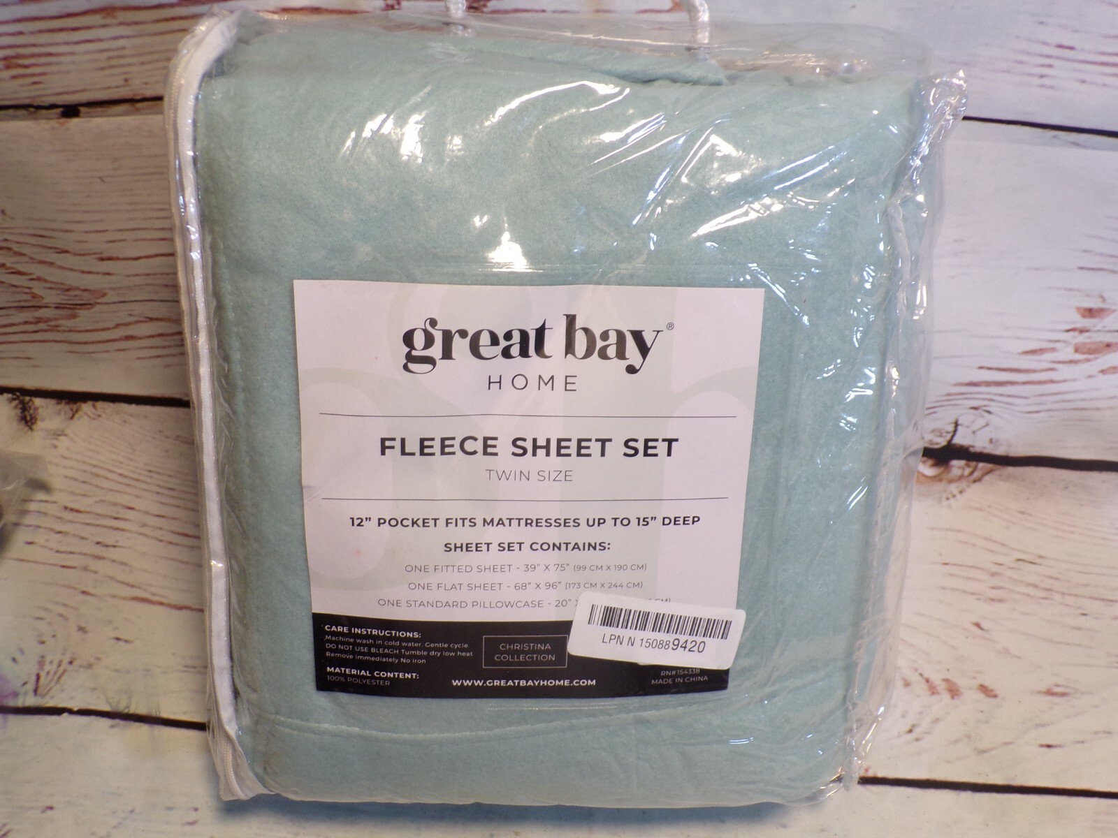 NEW Great Bay Home Fleece Sheet Set Twin Size Christina Collection - Mint Green
