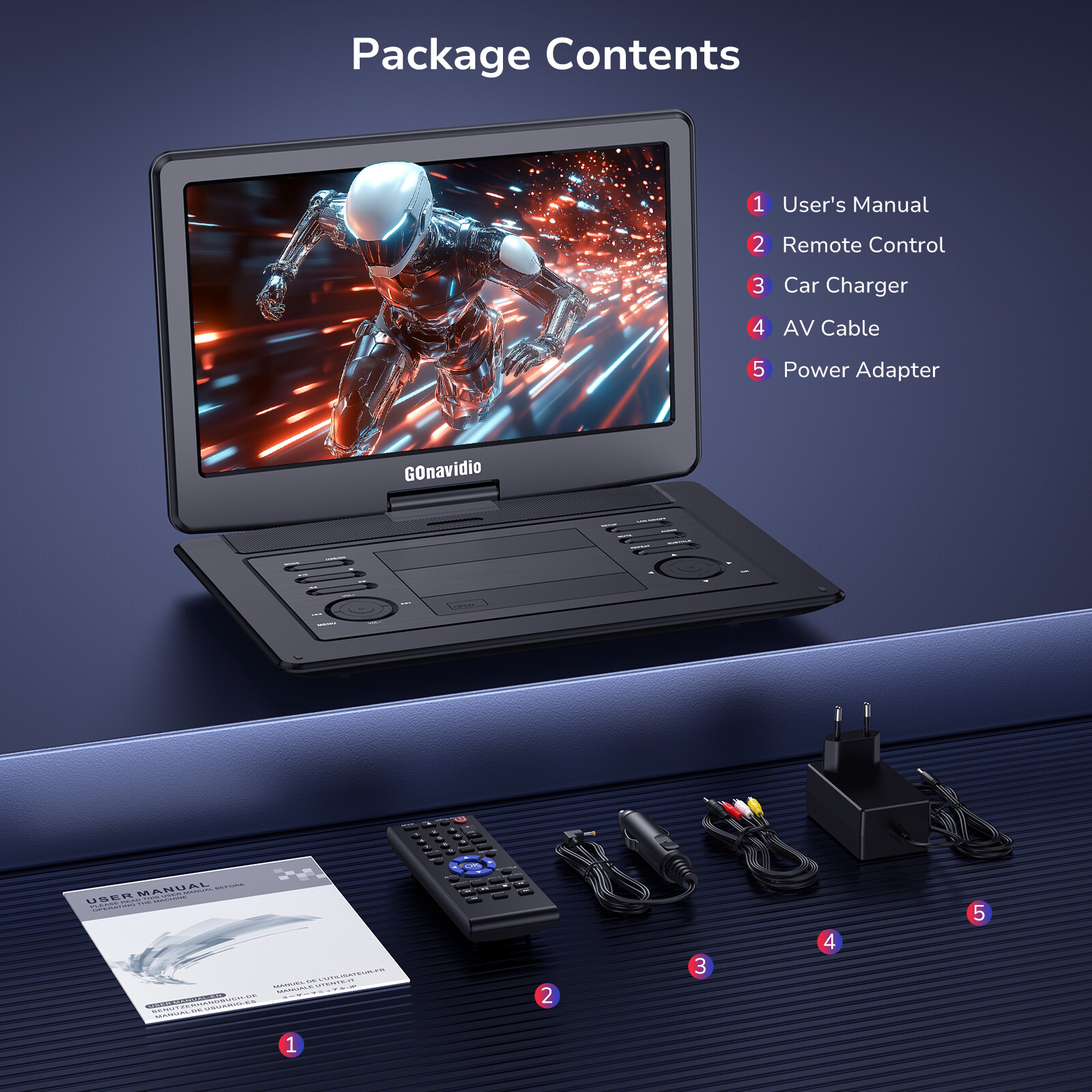 19" Full HD Portable DVD Player with 16" Screen HDMI Region Free USB Battery AV