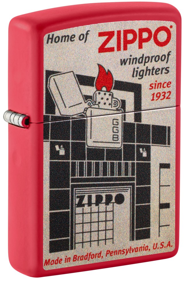 Zippo Blueprint Design Red Matte Windproof Pocket Lighter, 233-121019