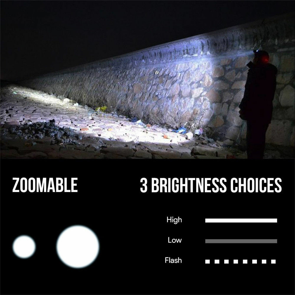 Zoomable LED Headlamp Rechargeable Headlight Camping Head Torch Flashlight US