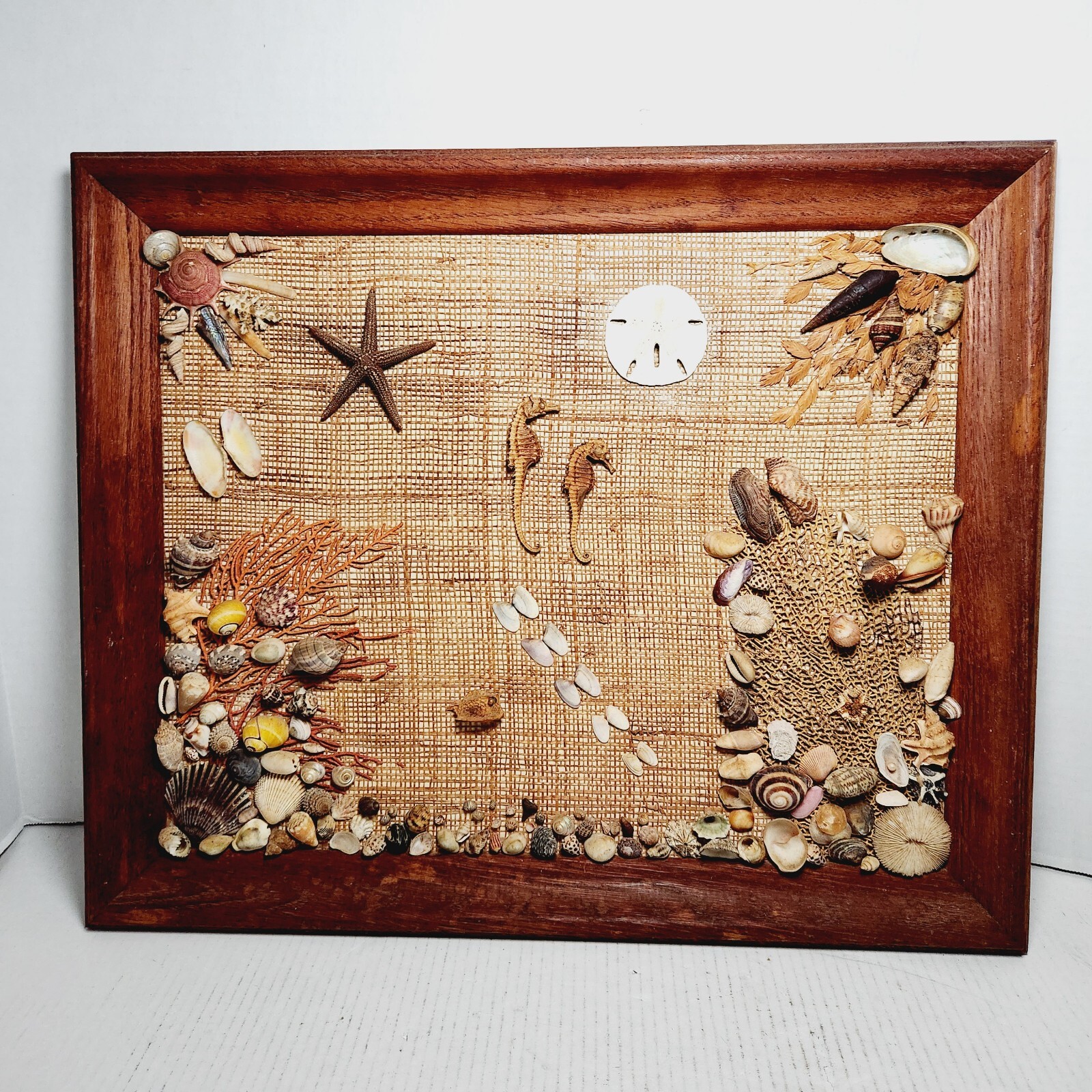 3-D VTG Assemblage Mixed Media Beach Seashell Seahorse OOAK Art Artist Inscripti