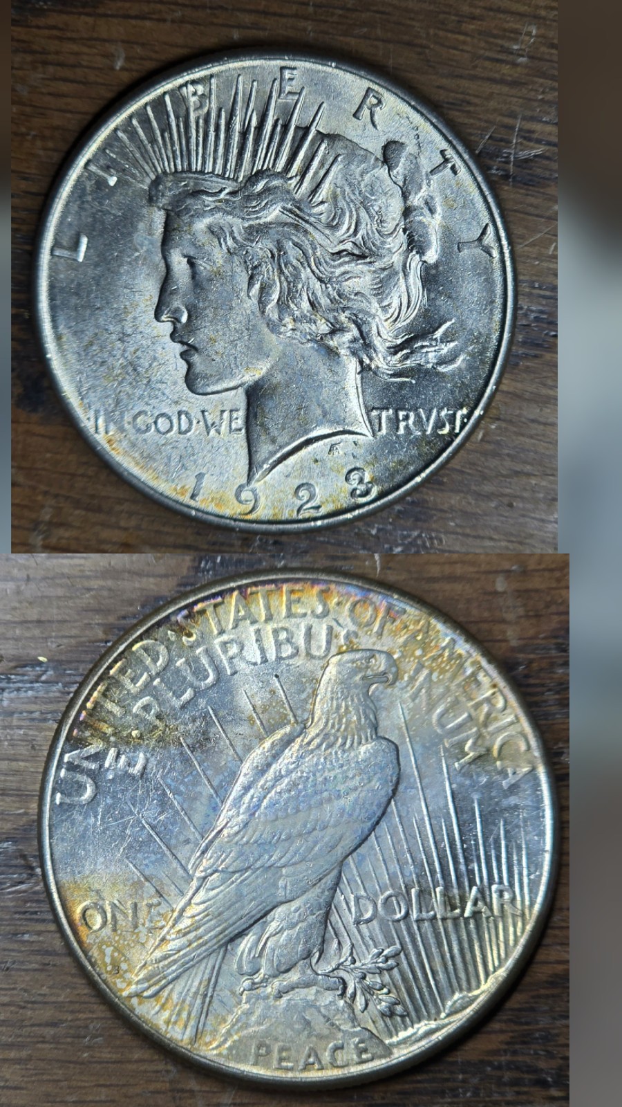 1923 Peace Dollar - Tape Toning - As Shown! Natural Toning BU Like Coin Rare!