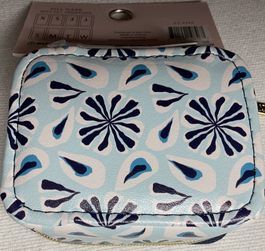 ELLEN TRACY PILL CASE BLUE  FLOWERS WITH 8 SECTION ORGANIZER NWT