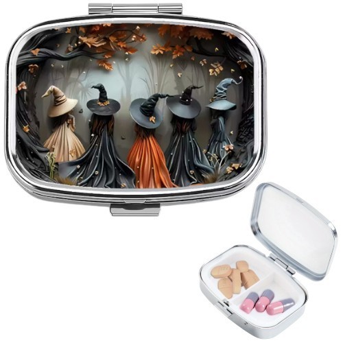 2 Compartment Pill Box with Four Witches Pocket Or Purse Size Unique Gift