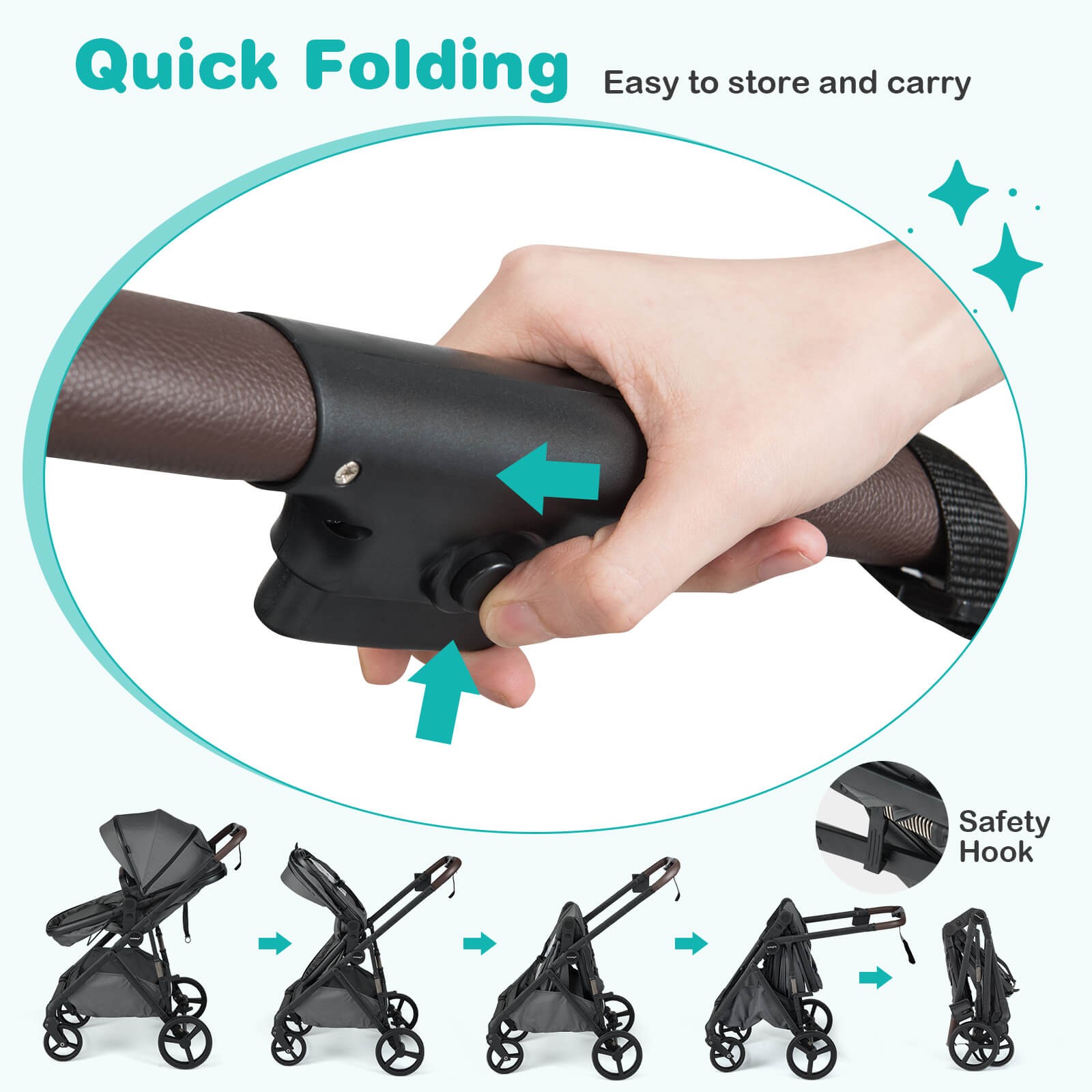 2 in 1 Baby Stroller with Bassinet Mode w/Reversible Seat, Adjustable Canopy