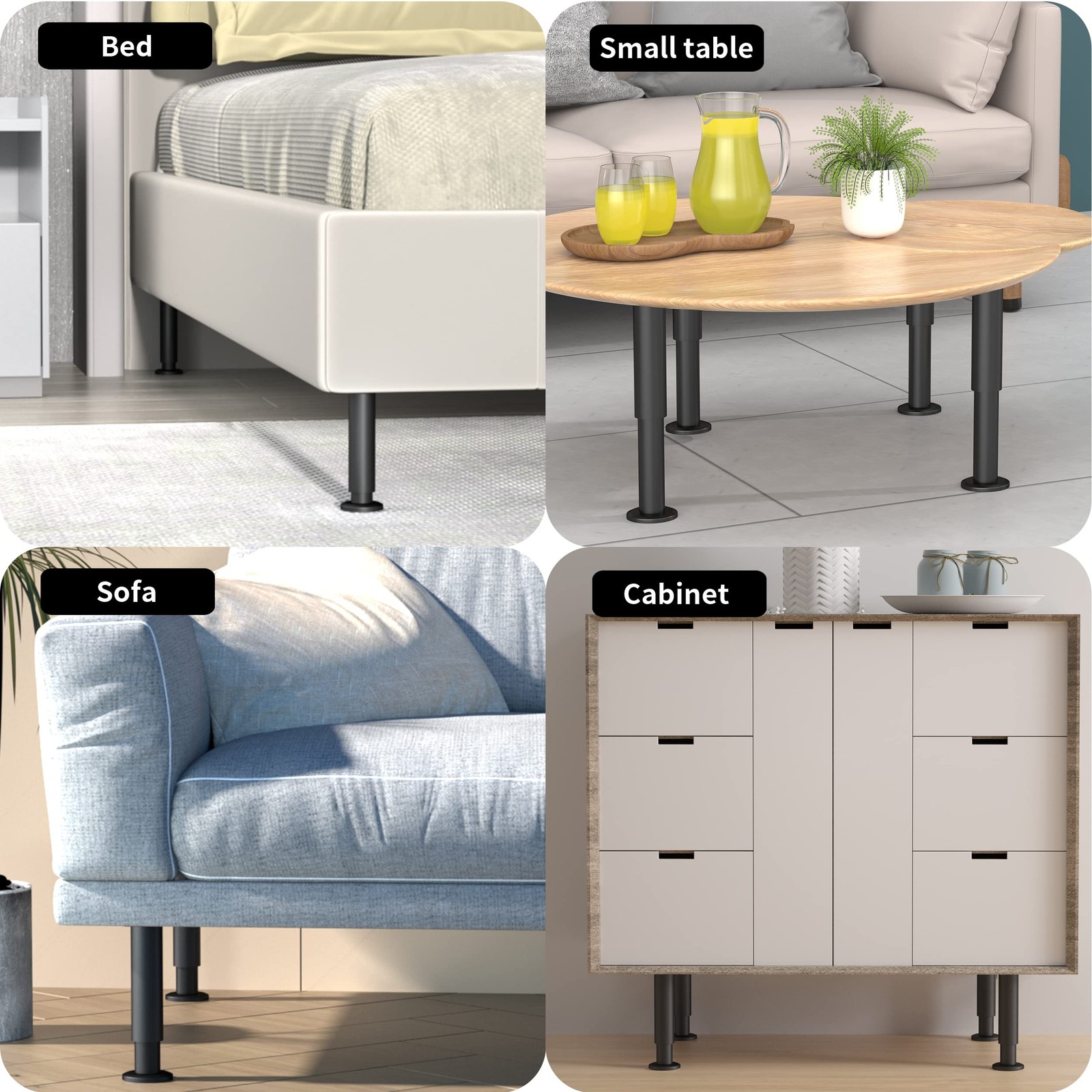 4 Pcs Metal Adjustable Furniture Legs 3.15-4.72 inch Adjustable Cabinet Legs