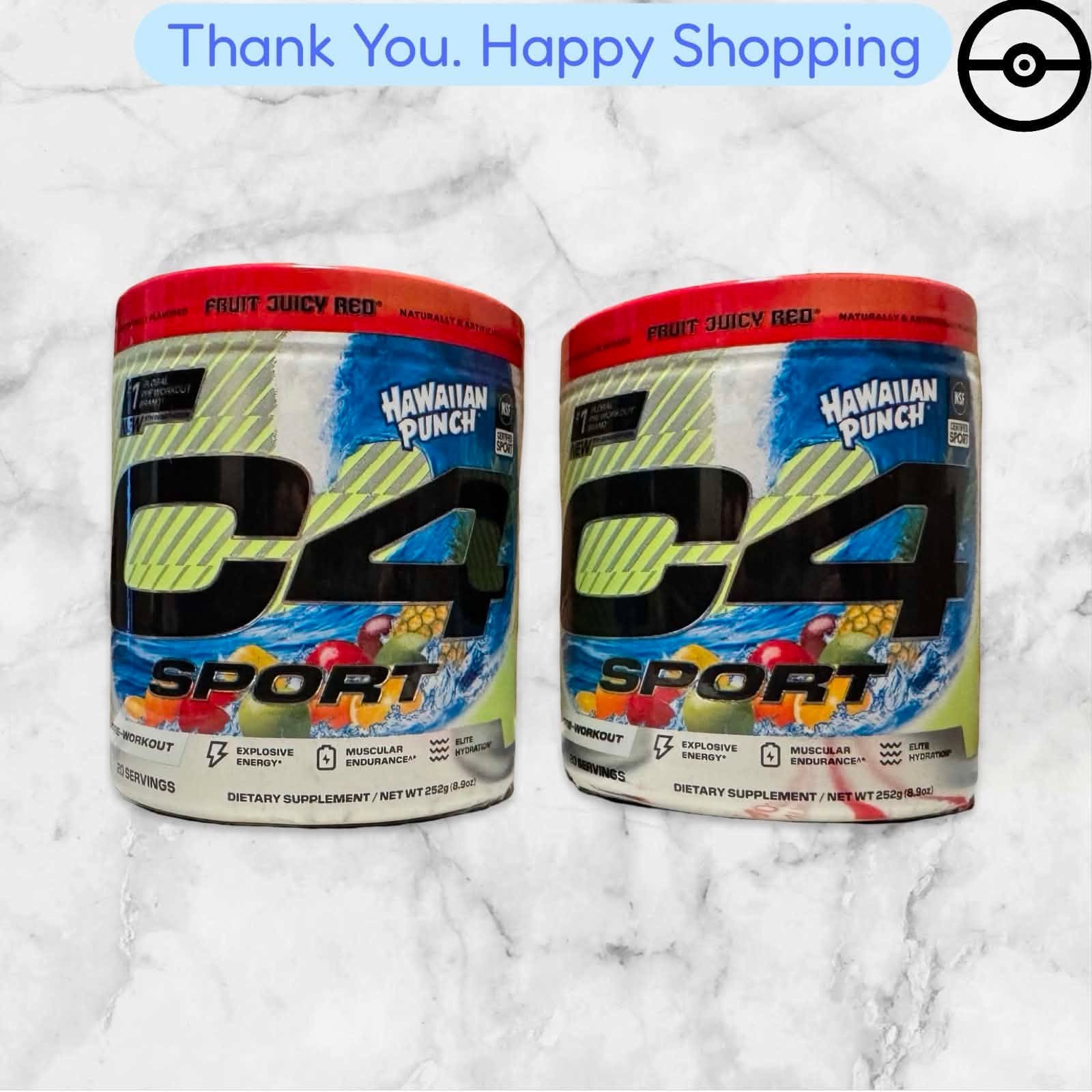FOR 2 Cellucor C4 Sport Pre-Workout Hawaiian Punch Fruit Juicy Red 8.9 oz Each