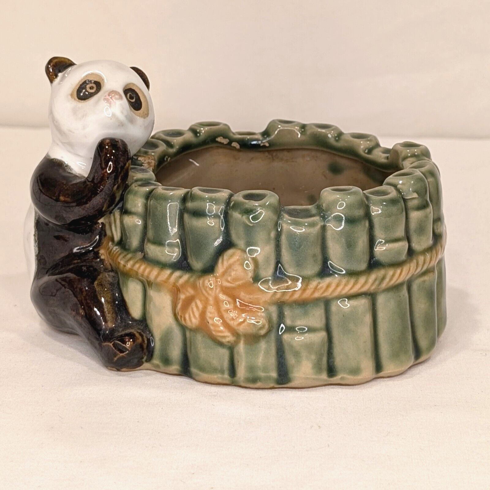Vintage Panda Bear On Bamboo Planter Pot P300SP B-65