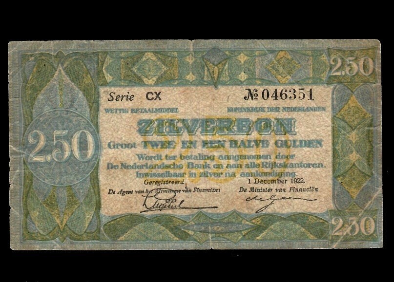 Netherlands  2 1/2   * 2.50 * Gulden  1922  P-18