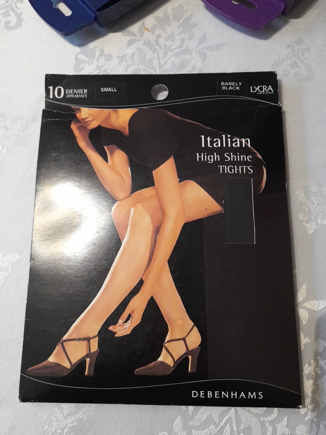 10 Den ITALIAN high Shine DEBENHAMS Tights,  BARELY BLACK Size SMALL