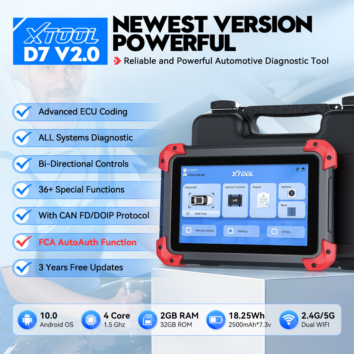 XTOOL D7 V2.0 Bidirectional Diagnostic Tool Full System Scanner Key Programmer