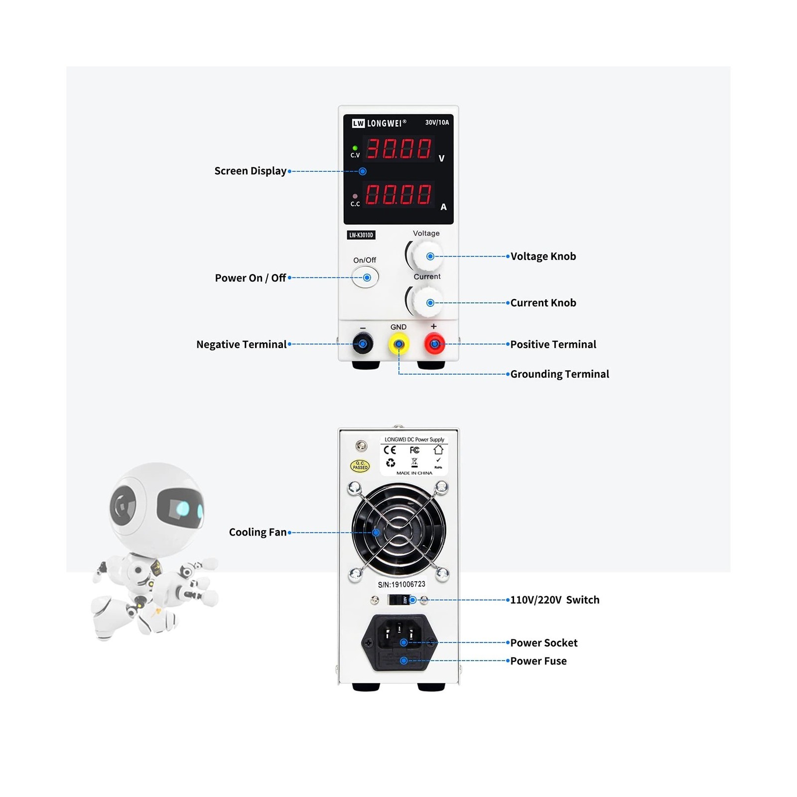 DC Power Supply Variable 30V 10A, 4-Digital LED Display, Precision ... Fast Ship