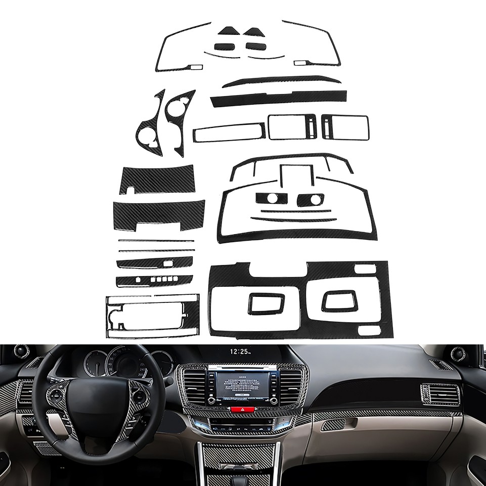 31Pcs Carbon Fiber Front Full Interior Kit Cover Trim For 2013-2017 Honda Accord
