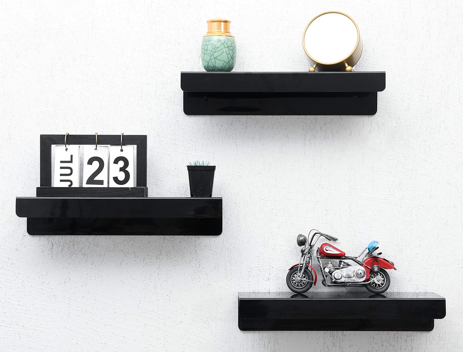 IEEK 15 Inch Black Acrylic Floating Wall Ledge Shelf,Wall 3 PCS,