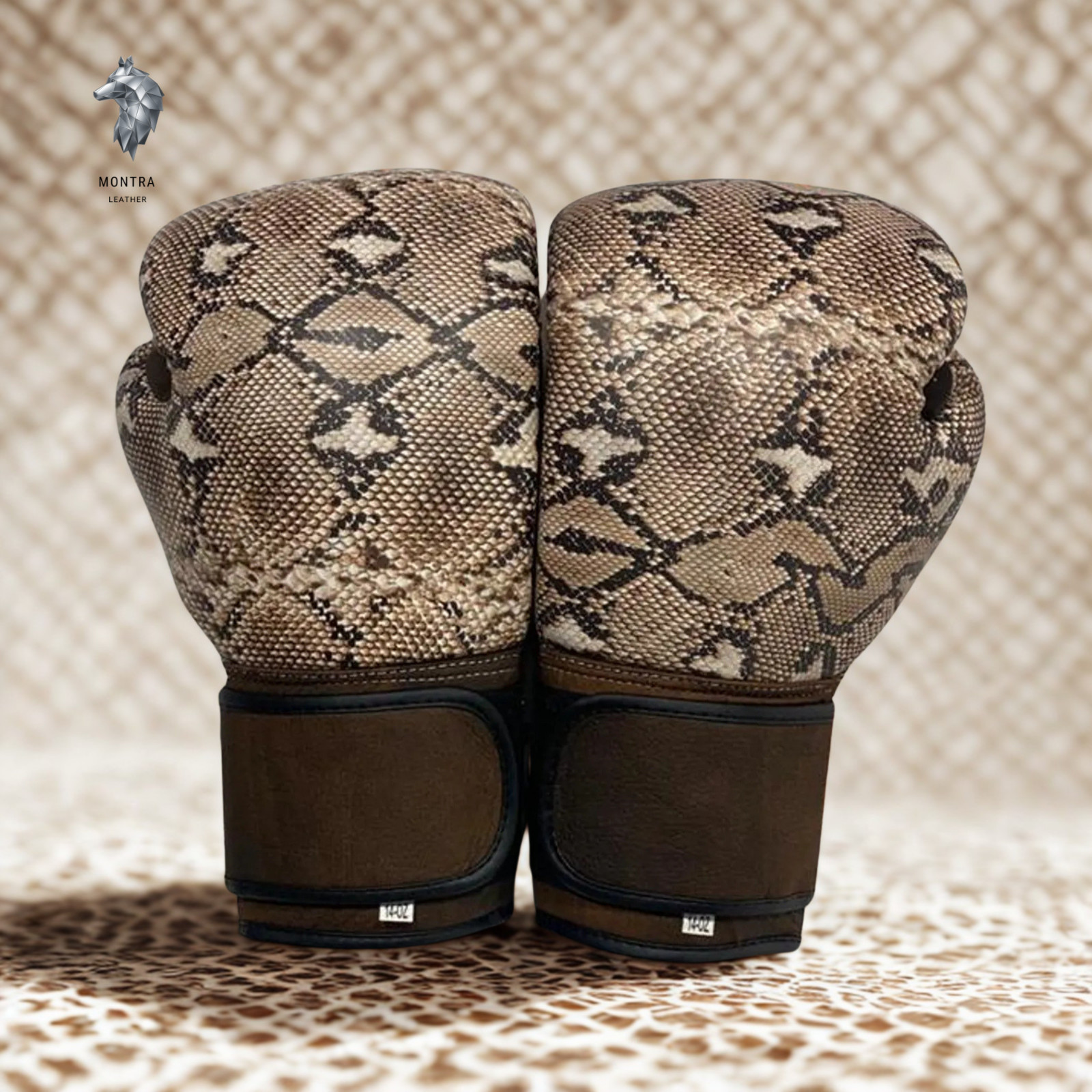 Handmade Python Print Boxing Gloves Genuine Leather MMA Muay Thai Sparring