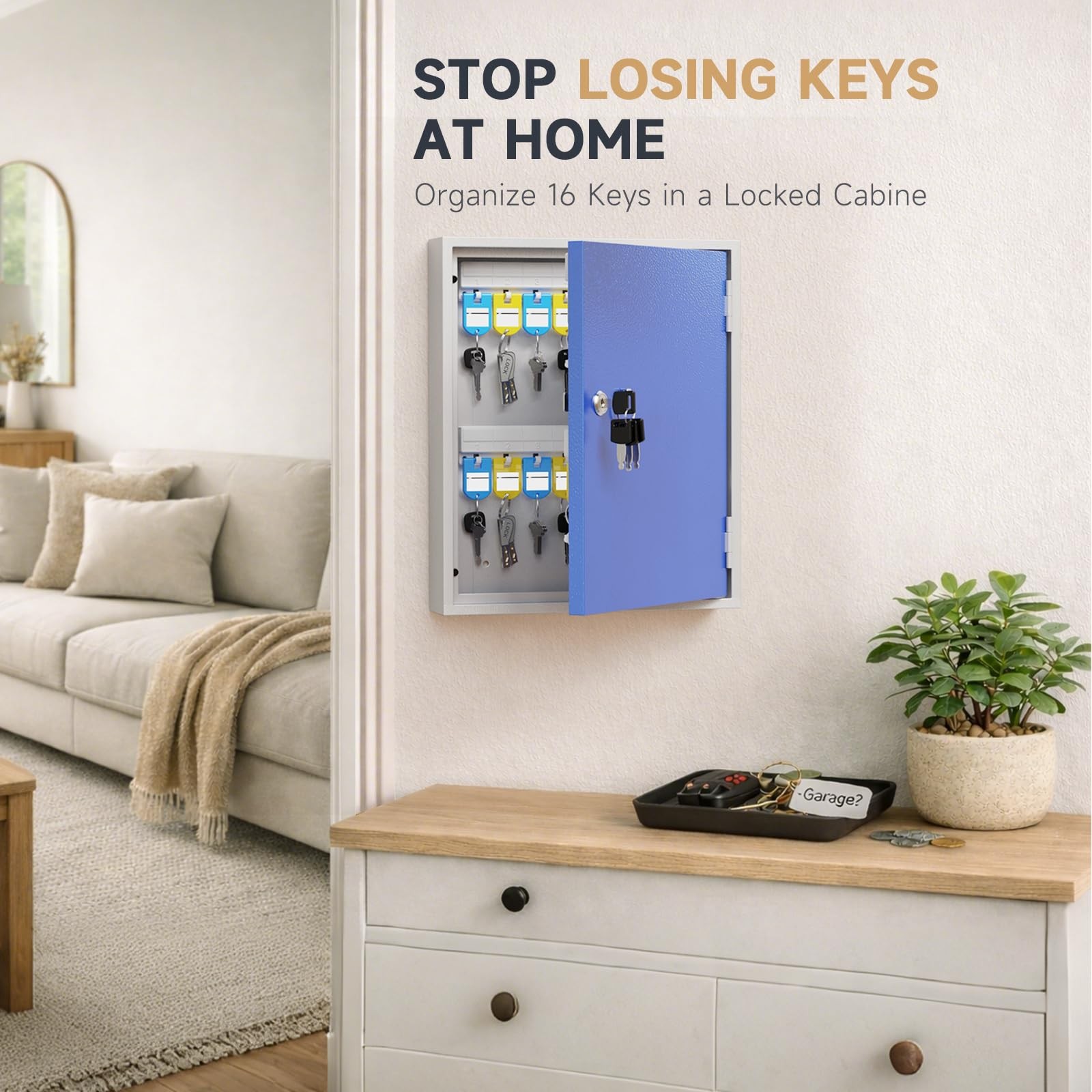 32-Keys Key Lock – Wall Mounted Key Cabinet with Key Lock, Writable Key Racks...