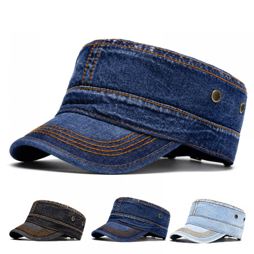 Men Denim Military Army Cadet Adjustable Flat Trucker Newsboy Hat Baseball Cap