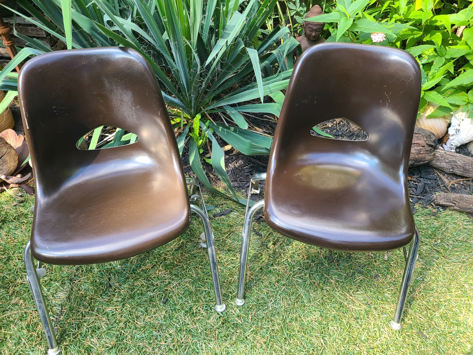 Lot 2 Vintage Eames MCM KRUEGER Stacking Children's Kids Fiberglass Chairs BROWN