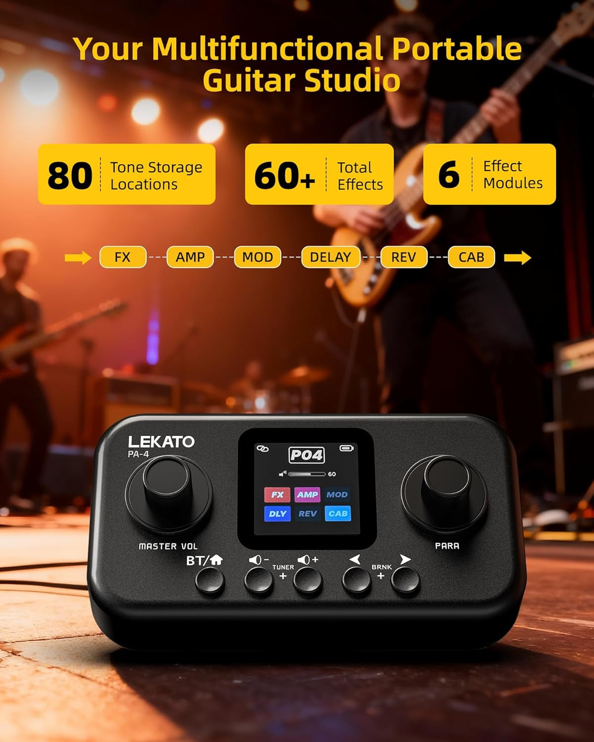 LEKATO Desktop Multi Guitar Effects with 6 Modules, 80 Presets, 20 Amp Modeling