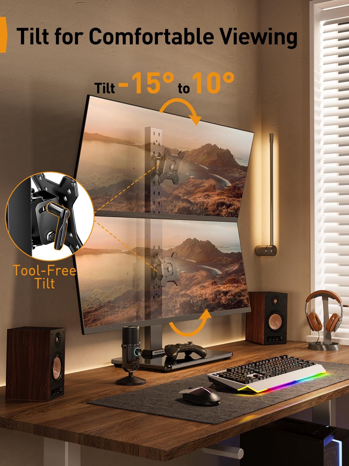 Monitor Stand, Dual Monitor Mount for Two 13-40 inch Screens, Vertical Monito...