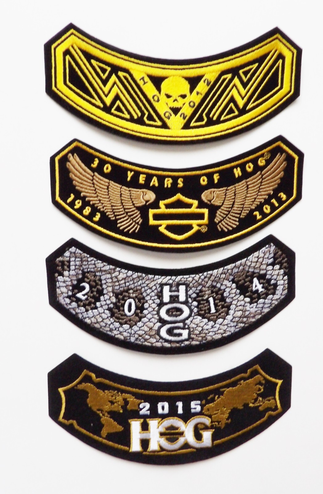 HARLEY DAVIDSON HOG SET OF 4 Membership Rocker Patches 2012 2013 2014 2015 NEW