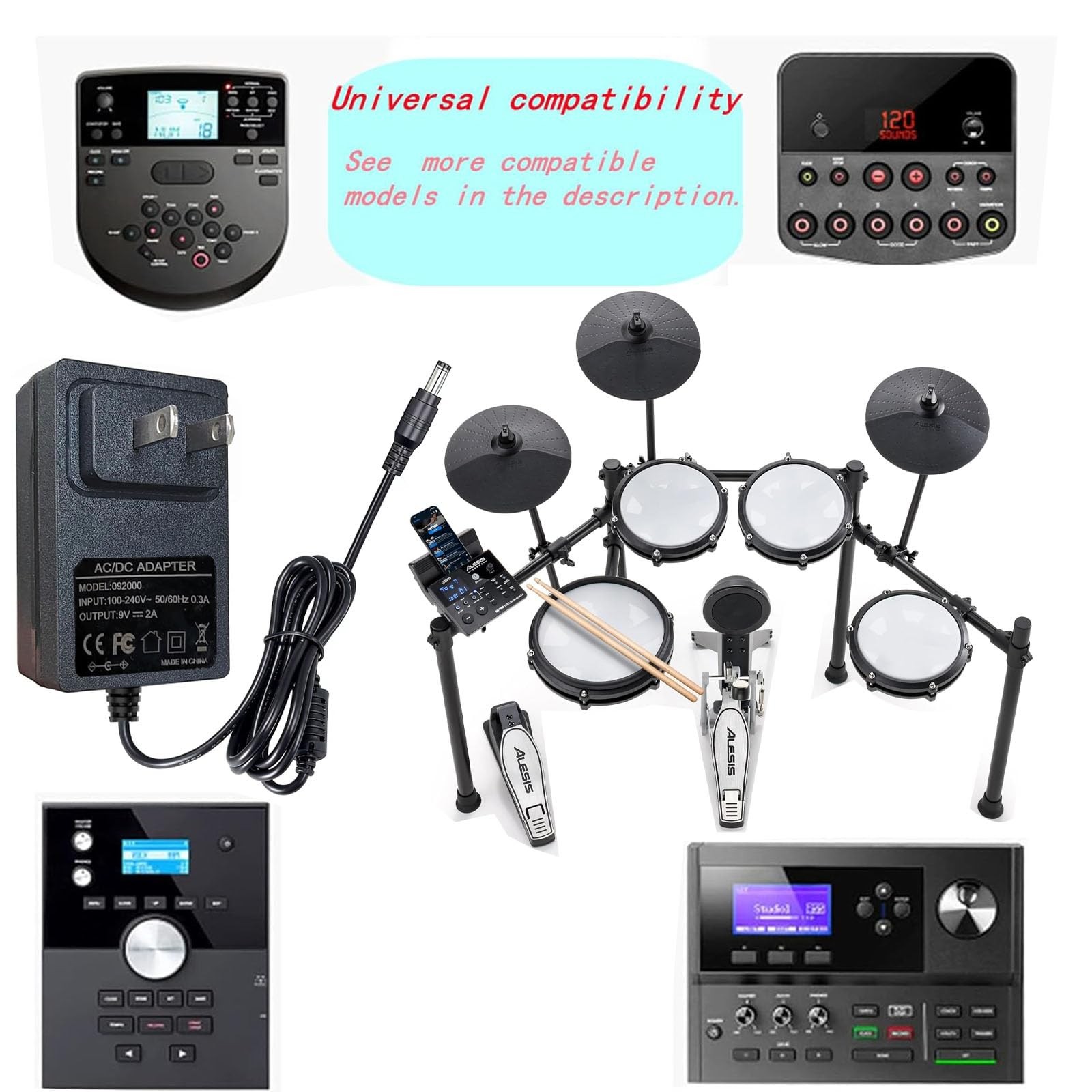 UPMMUD DC9V2A Electronic Drum Power Adapter Cord White