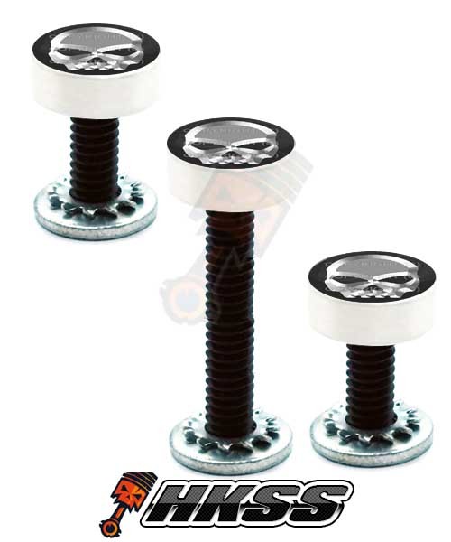 3 Silver Billet Vent Windshield Bolts For 14-Up Harley  - CHROME SKULL G MU5