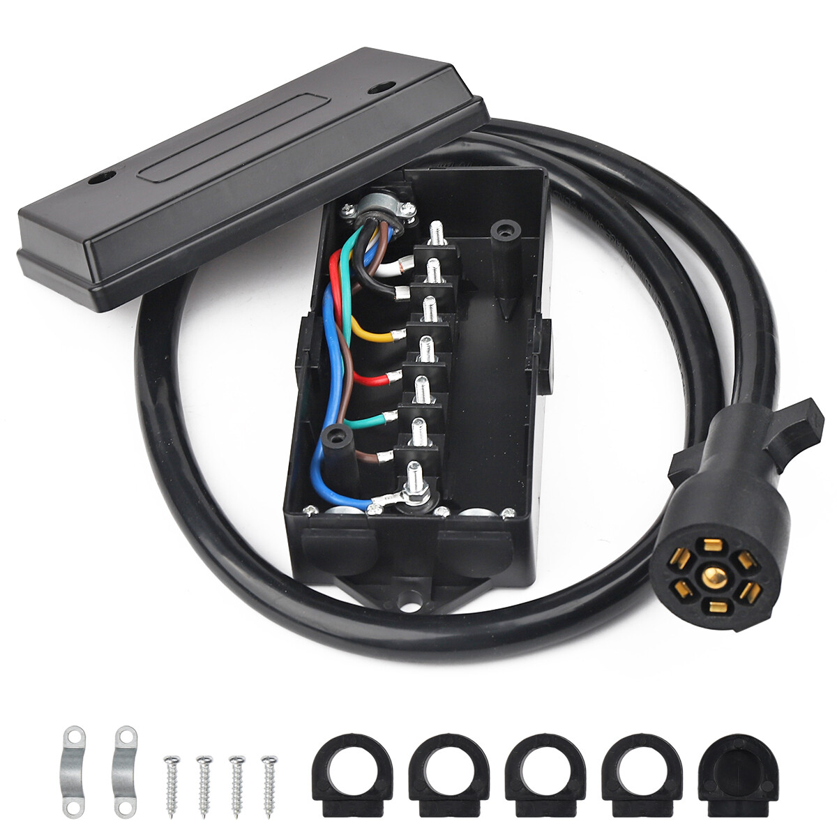 4ft 8ft Trailer Cord 7 Way Plug 7-Pole Inline Junction Box Wiring Harness Kit