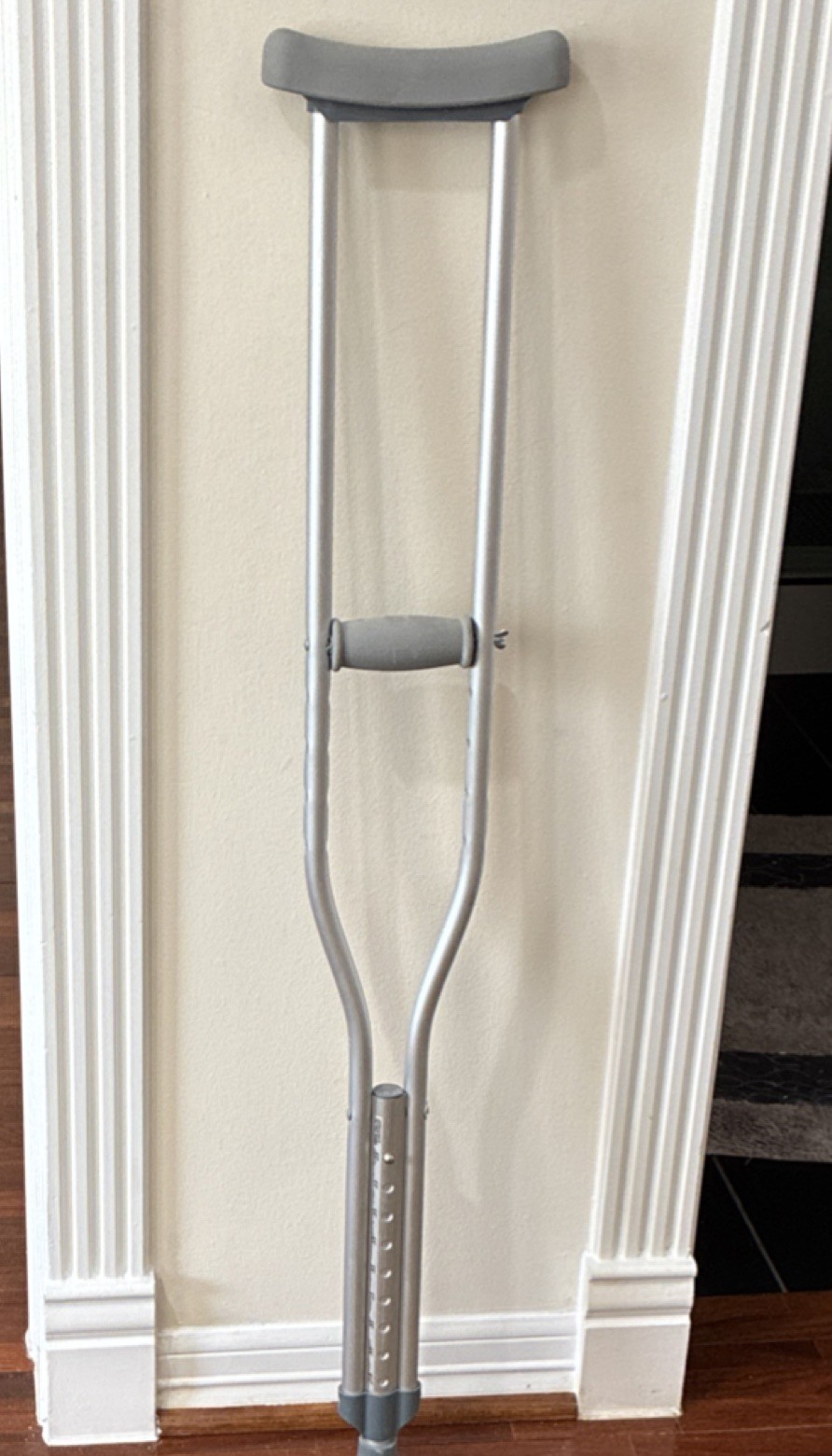 Adjustable Aluminum Standard Crutches Gray Pads Adult 47in Indoor Use