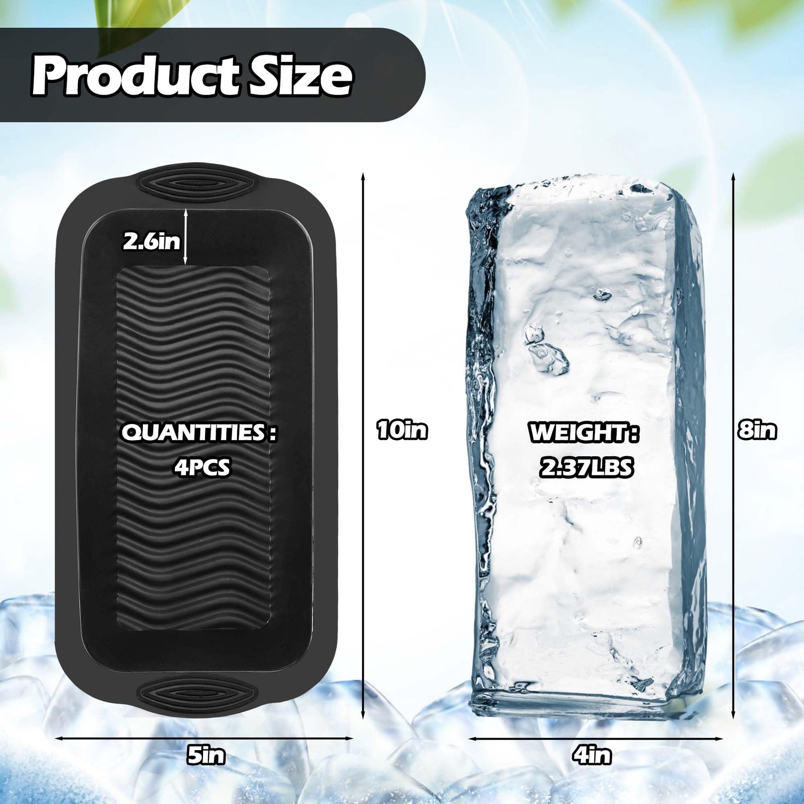 XANGNIER Extra Large Ice Block Mold,4 Pack 9.4lbs extra large, Black-4 pack