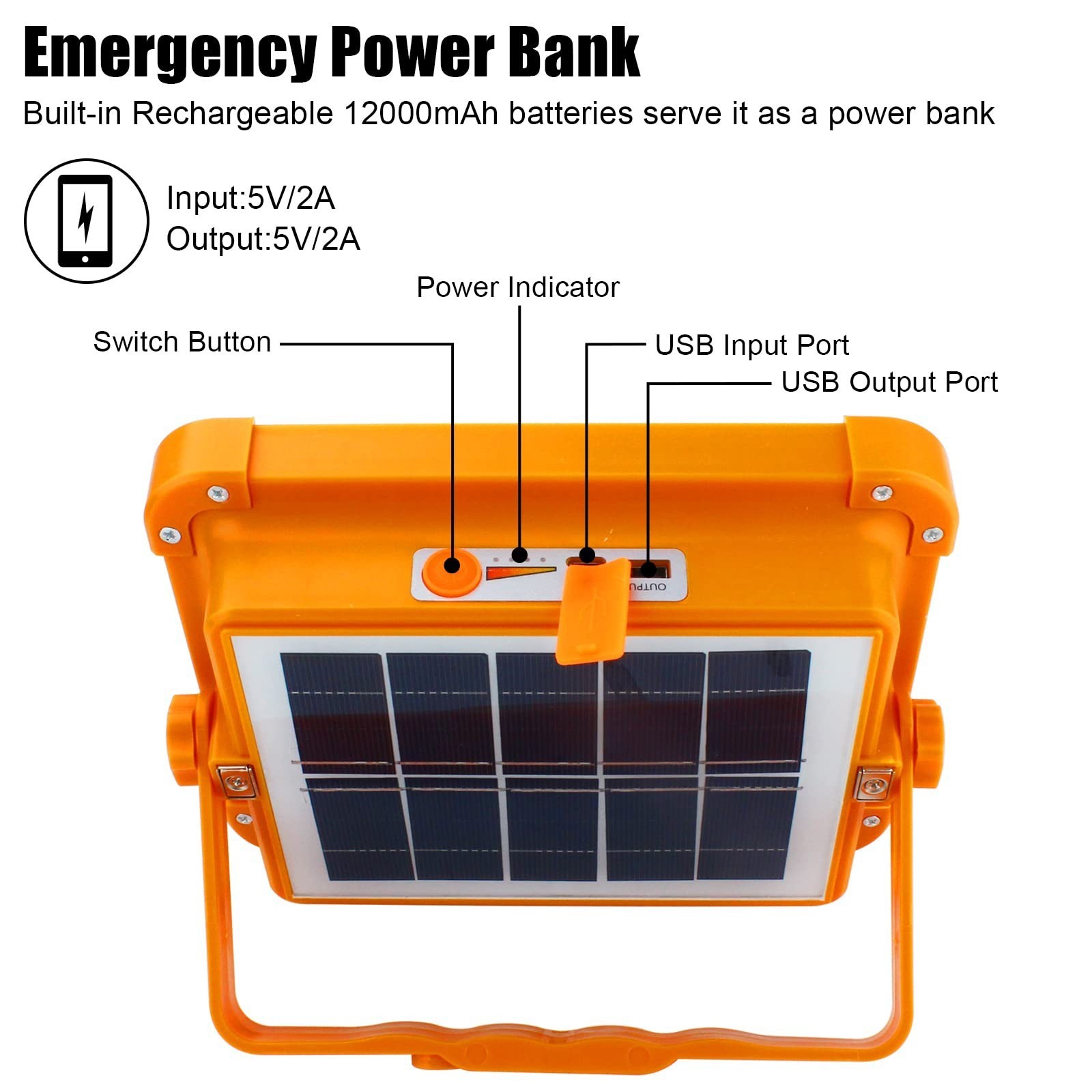 650W Solar Rechargeable Work Light–100LM Portable LED Flood Light with Stand US