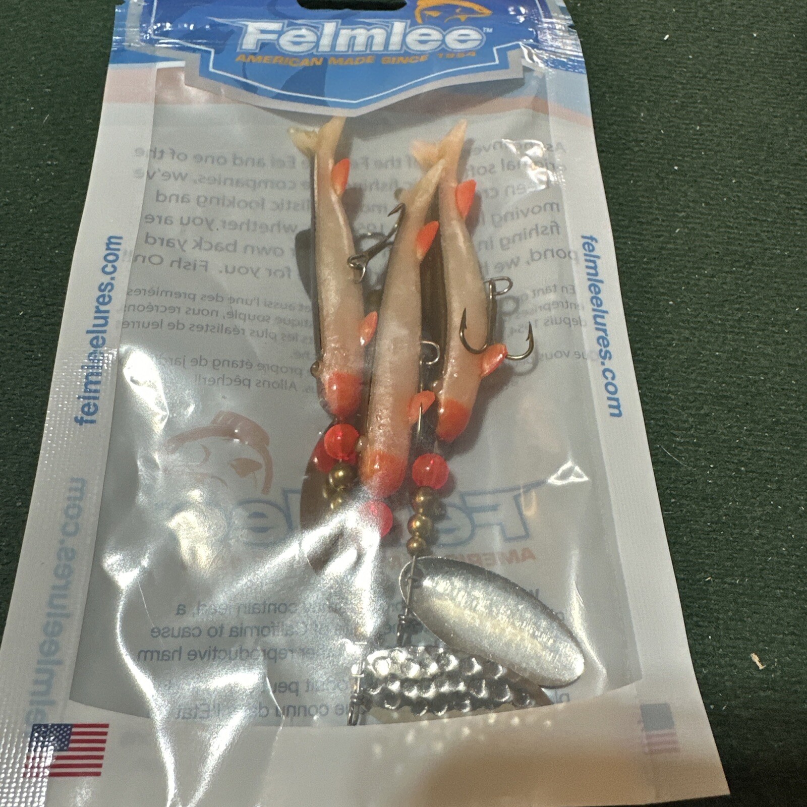 3 Felmlee Red Fin Minnow Rigged Bass Perch Trout Fishing Lures Spinners Redfin L