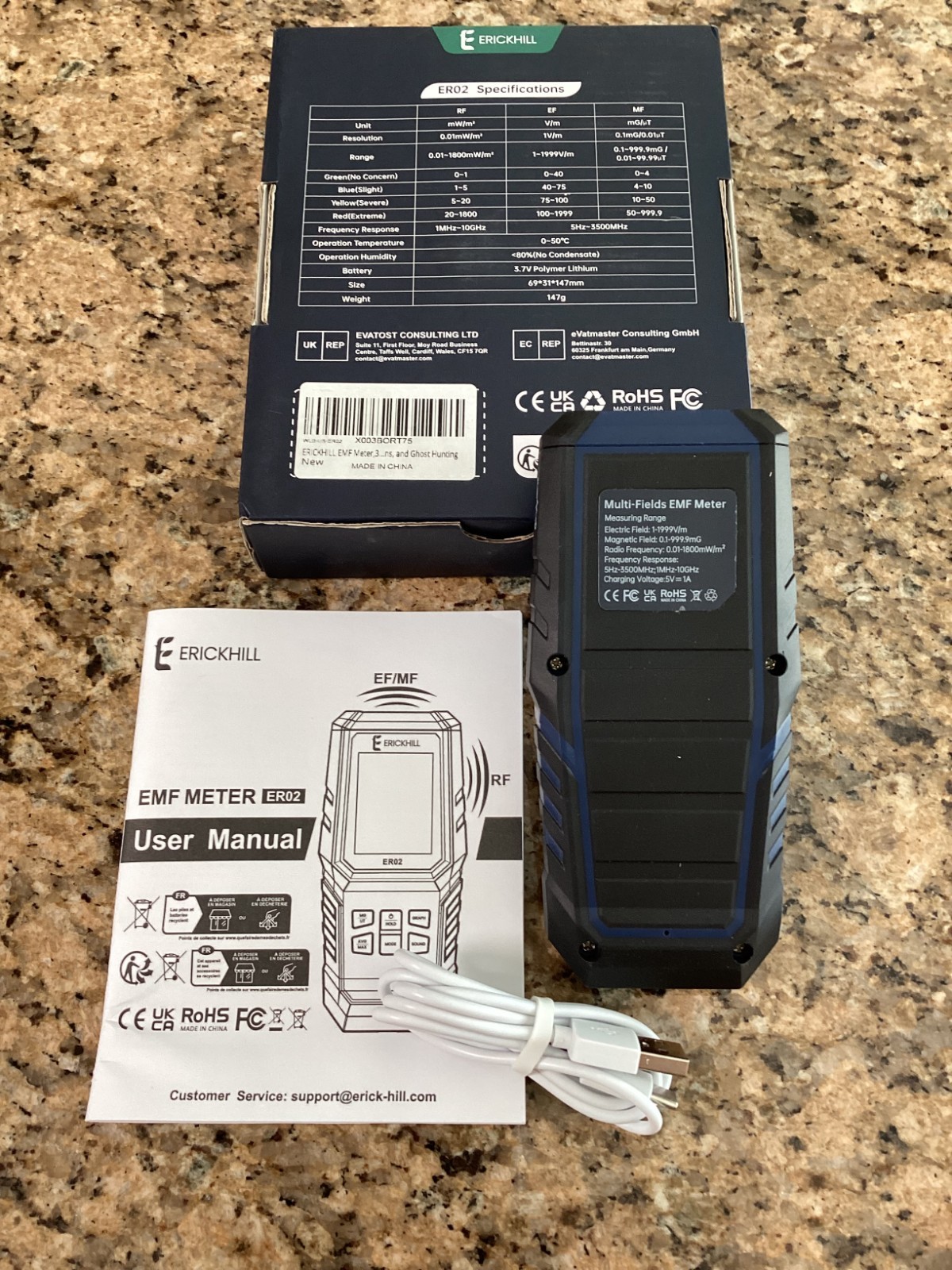 Erickhill ER02 EMF Tester 3 In 1 EMF EF RF Meter (OPEN BOX)