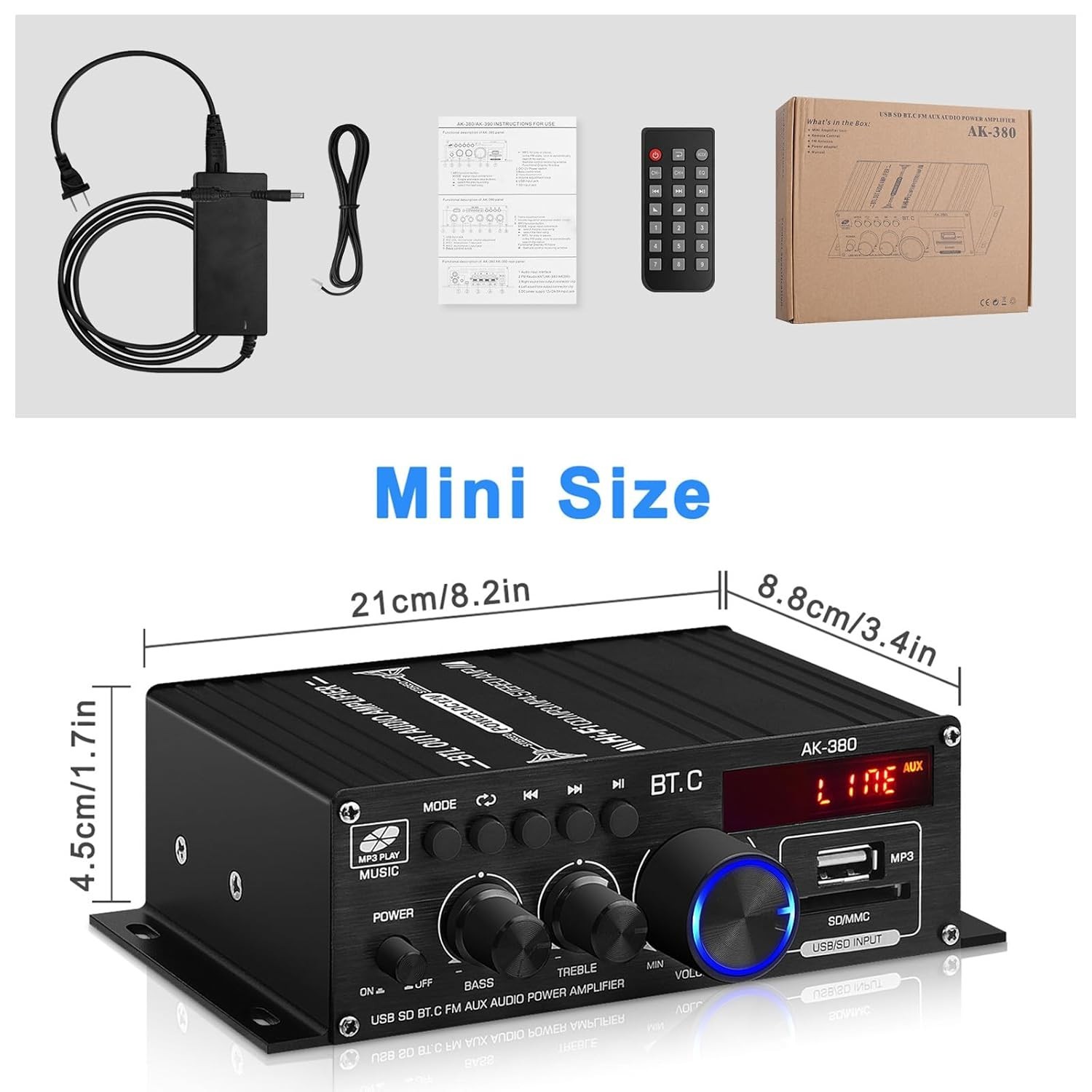 Multi-Functional 40W+40W Bluetooth Speaker Amplifier with Remote & LCD Display