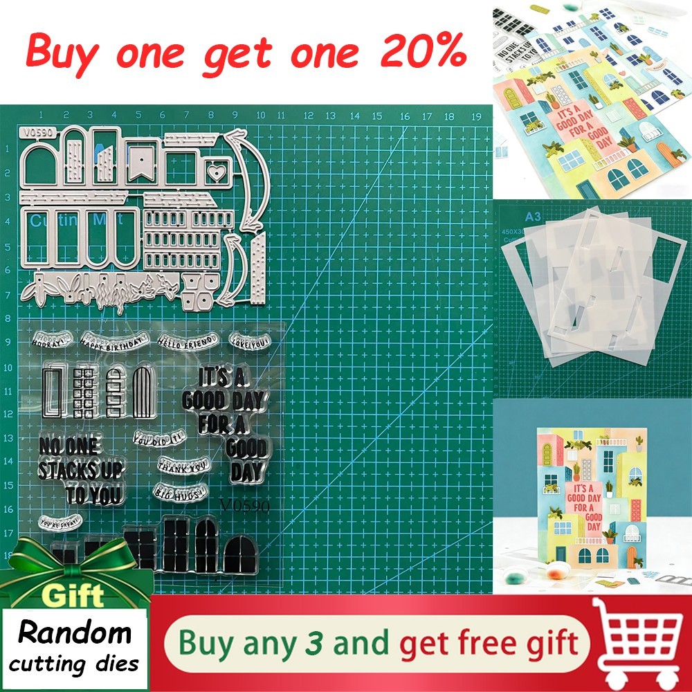 City Block Cutting Dies&Stamps&Stencil Sets,Scrapbooking Album Paper Embossing