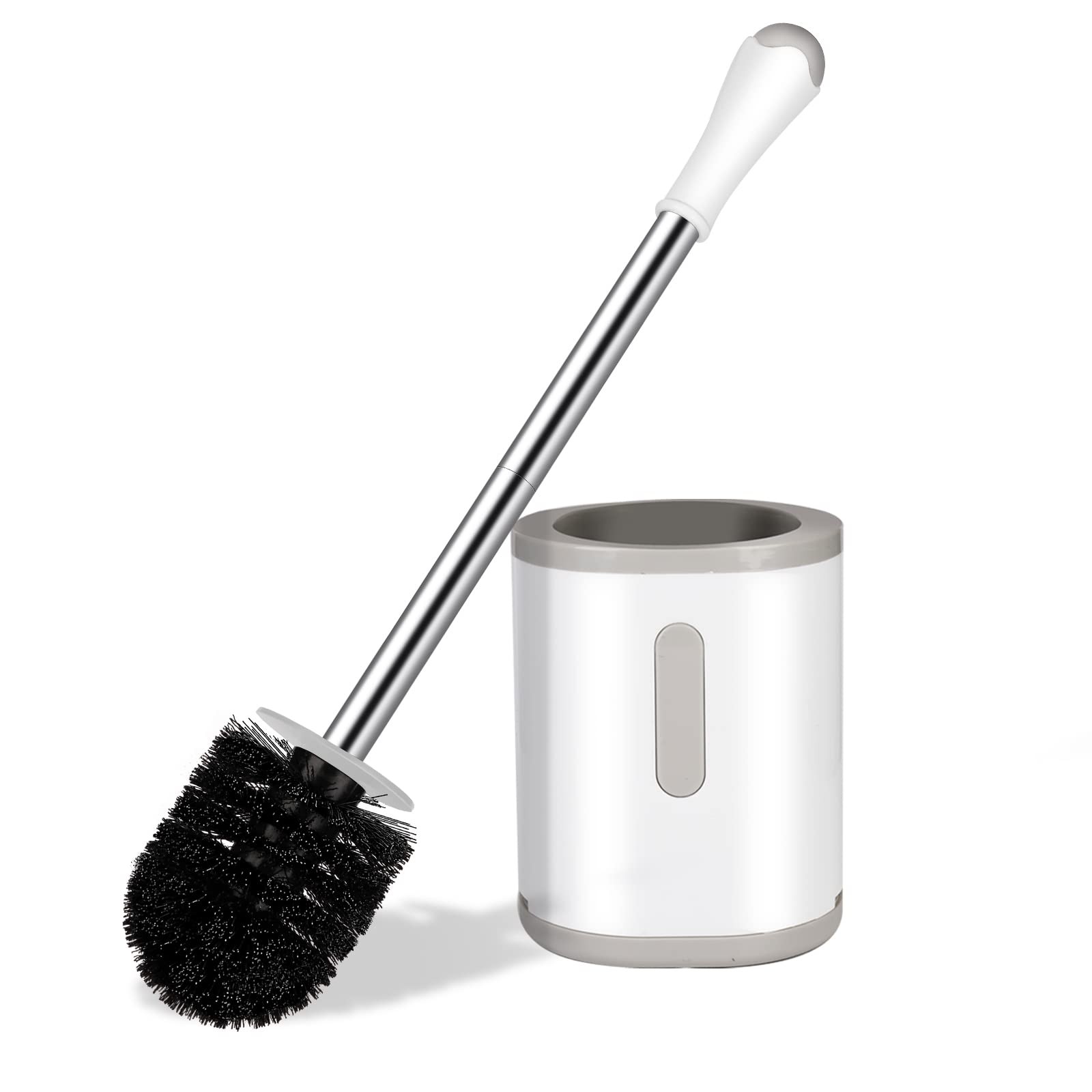 AONEZ Compact Toilet Brush & Holder, Stainless Steel 1 Pack, White & Grey