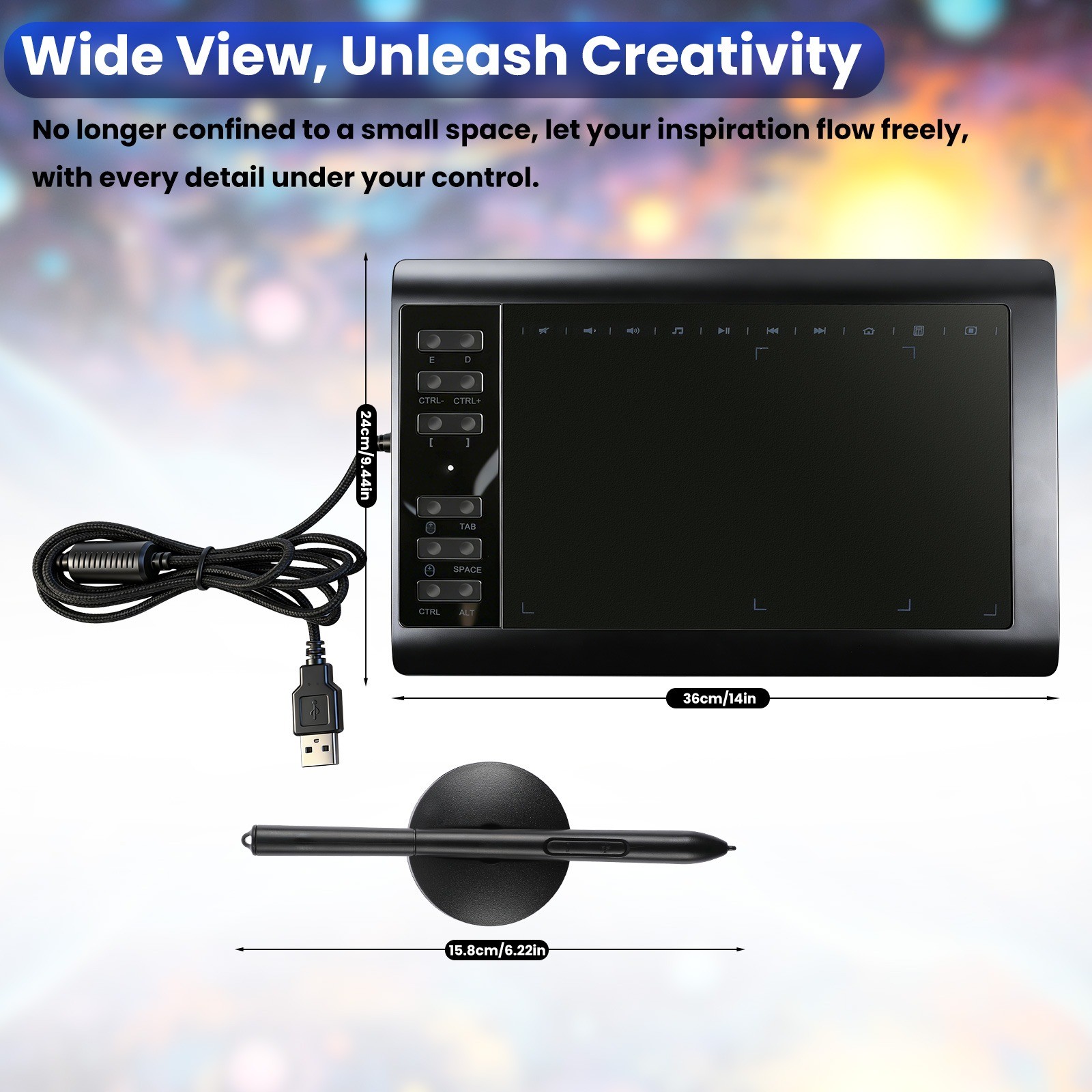 Graphics Drawing Tablet with Battery-Free Pen - 10x6Inch Area for PC/Mac/Android