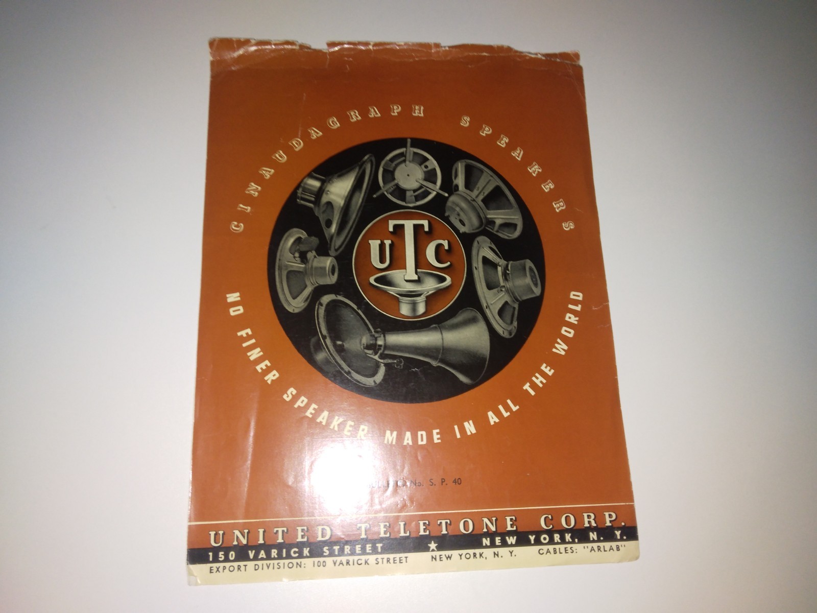 Vintage UTC Cinaudagraph Speaker Brochure Bulletin SP40 United Teletone NYC 40's