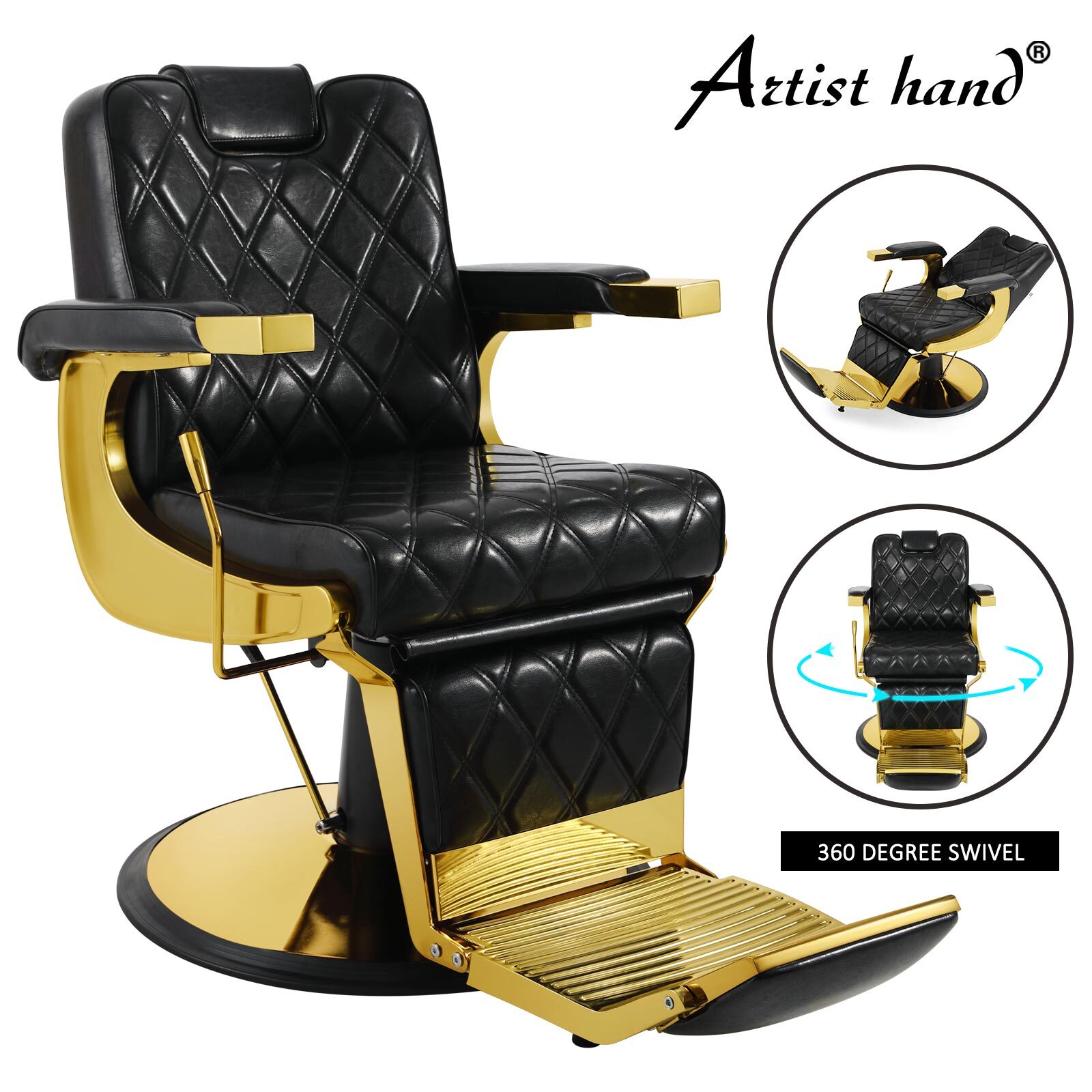 Black Gold Vintage Barber Chair Hydraulic Recline Salon Beauty Styling