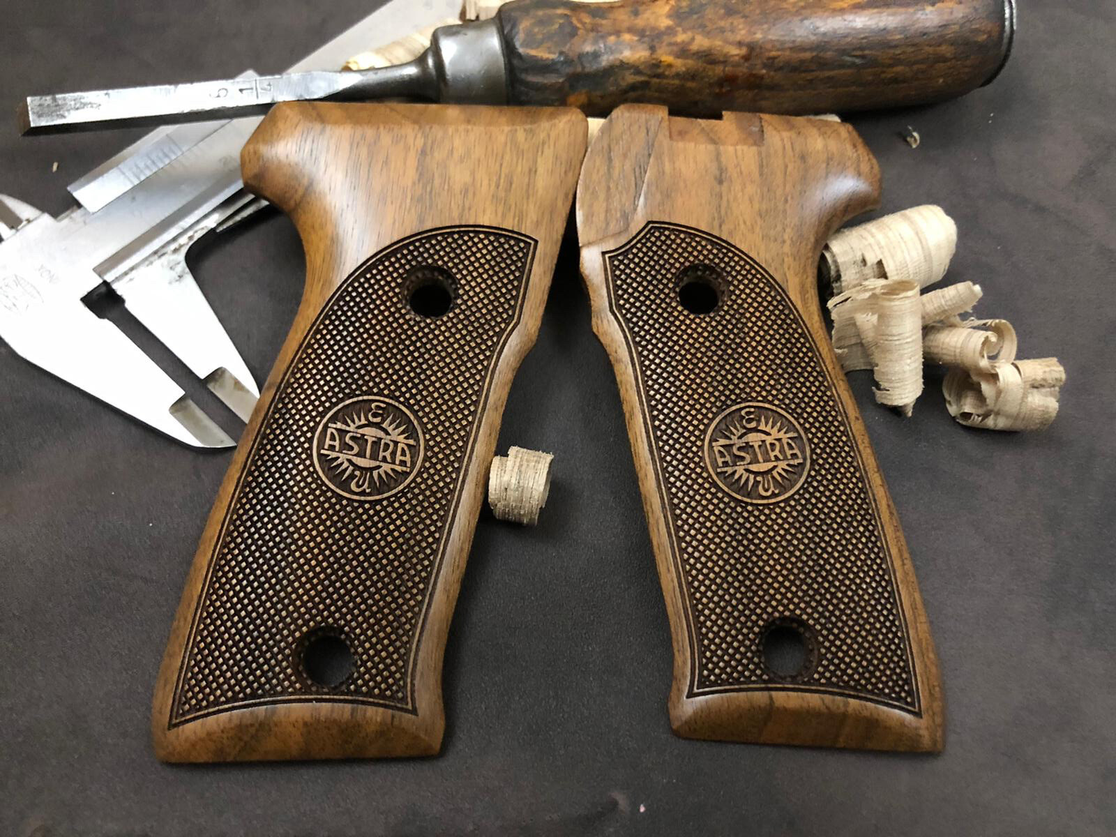 Astra A80, A90, A100 Walnut Wood Grips. Checkered. US Based Seller.