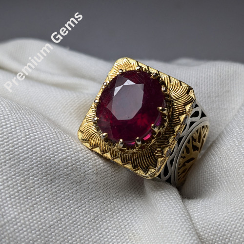 Genuine African Ruby Gemstone Ring – Solid 925 Sterling Silver Handmade Design