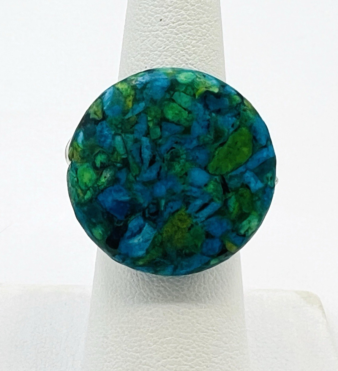 Handcrafted Silver Plated Wire Wrapped Mosaic Composite Stone Ring Size 8