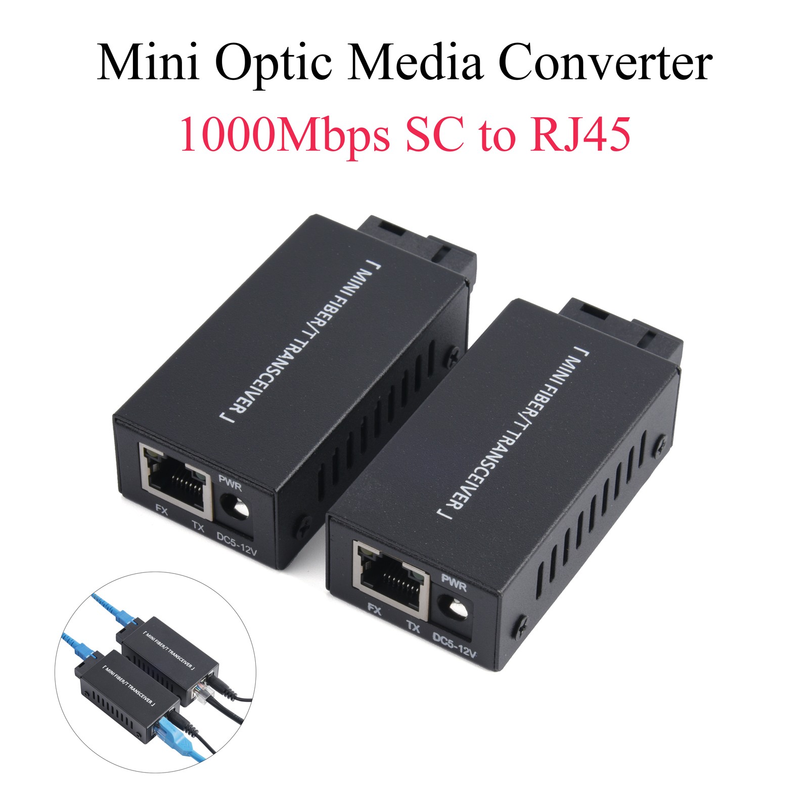 1Pair Fiber Media Converter Gigabit 100/1000Mbps 20Km SC to RJ45 Port