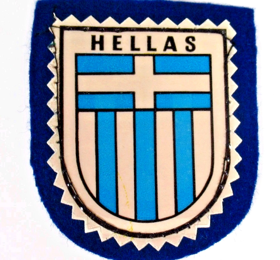 Hellas Greece Shield Patch Vintage Plastic on Felt Sew On